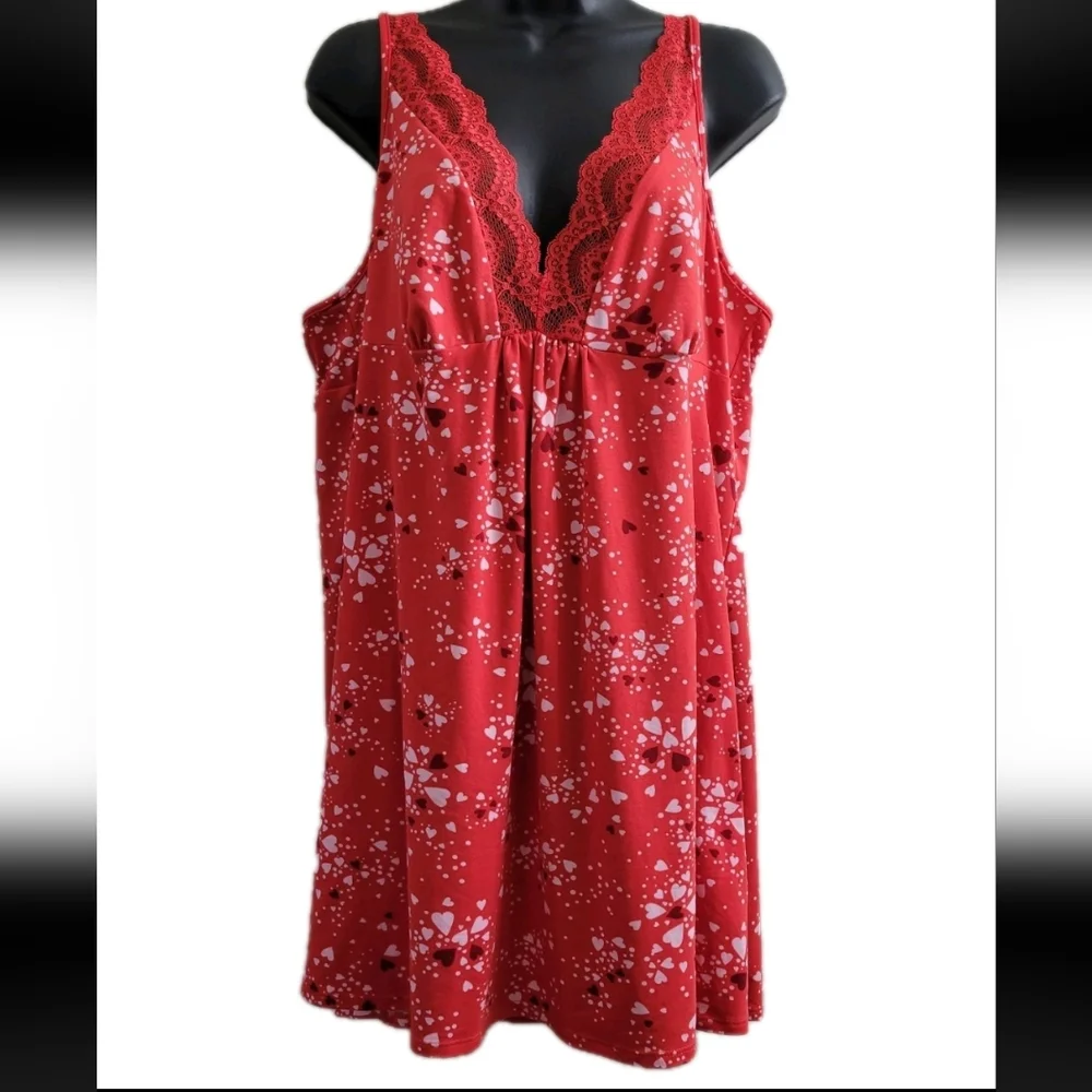 Joyspun Womens Heart Holiday Lace Babydoll Night Dress Size XL Red White EUC - Picture 2 of 10